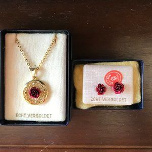 Vintage West German Gold Plated Necklace and Earrings